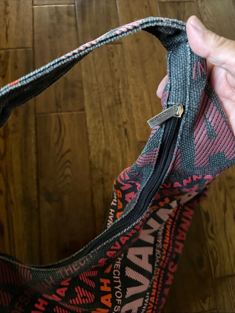 Robin Ruth Black Shoulder Bag with Pink & Orange Savannah Print
